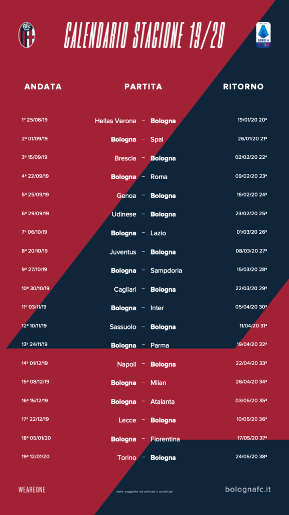 Il calendario del campionato Bolognafc